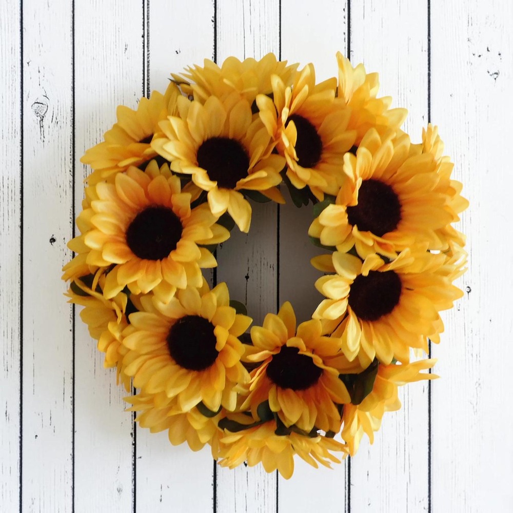 Yellow Sunflower Mini Wreath, Grapevine Base, Cabinet Decor, Candle Ring